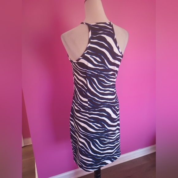 Boston Proper Ladies Blue Tinted Zebra Print Mini Cocktail Dress (Size Small) - Picture 7 of 11